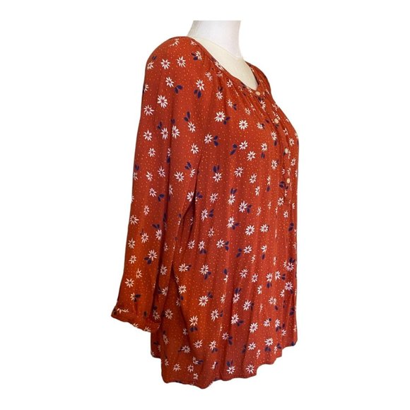 Nautica Tops - Women's Floral Nautica Blouse XXL, Rust Orange Color Boho Daisy Print Top